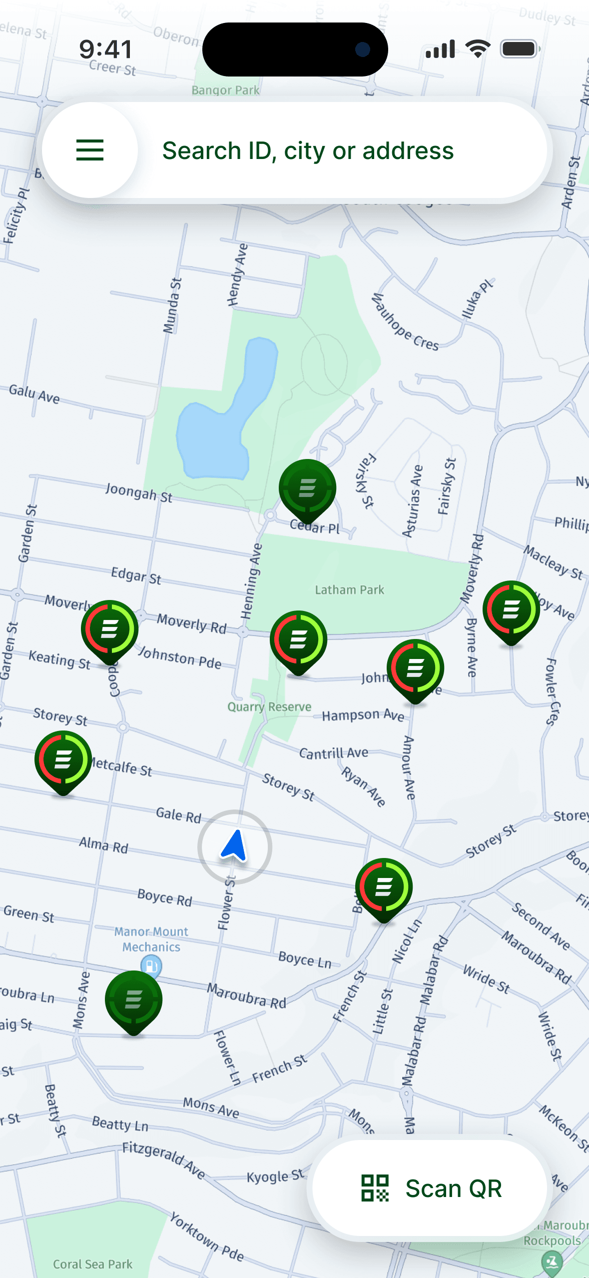 EVIQ driver app: map of nearby chargers