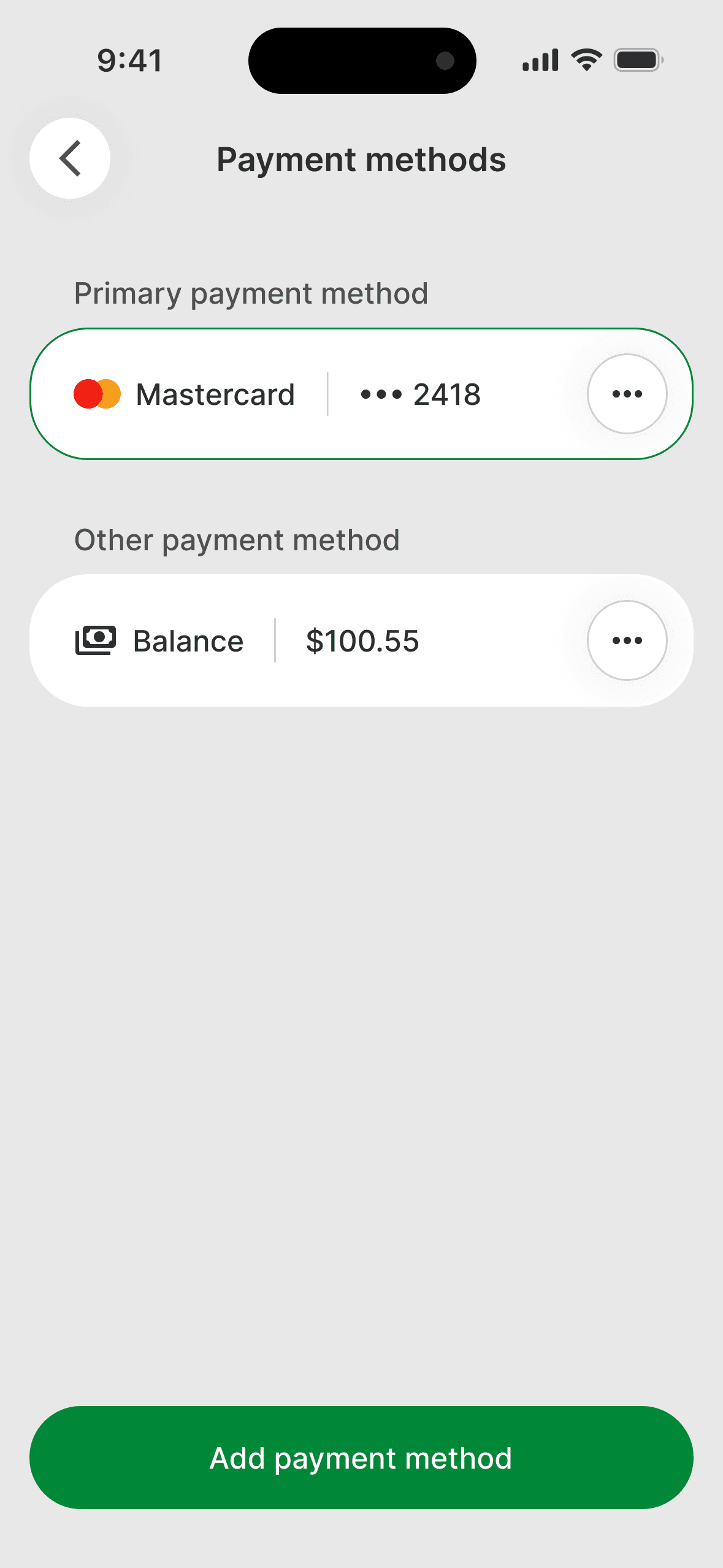 EVIQ driver app: payment methods